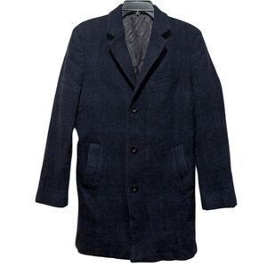 Saks Fifth Avenue Loro Piana Women 100% Wool Pea Coat Medium M Navy Plaid Staple